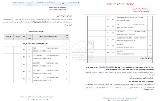 استعلام ساخت 11 قلم انواع LOCK WASHER LOCK NUT 	