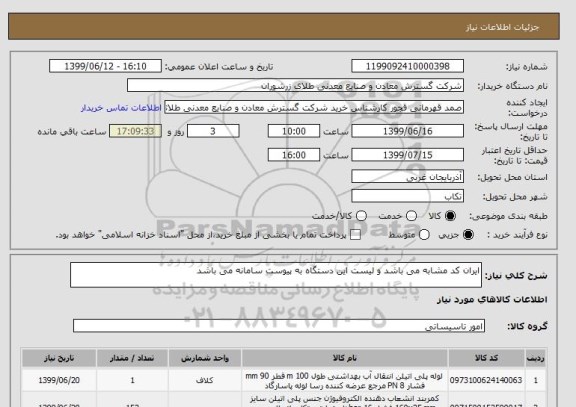 استعلام ایران کد مشابه می باشد و لیست این دستگاه به پیوست سامانه می باشد 