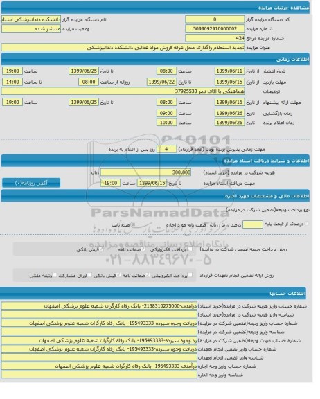 تجدید استعلام واگذاری محل غرفه فروش مواد غذایی