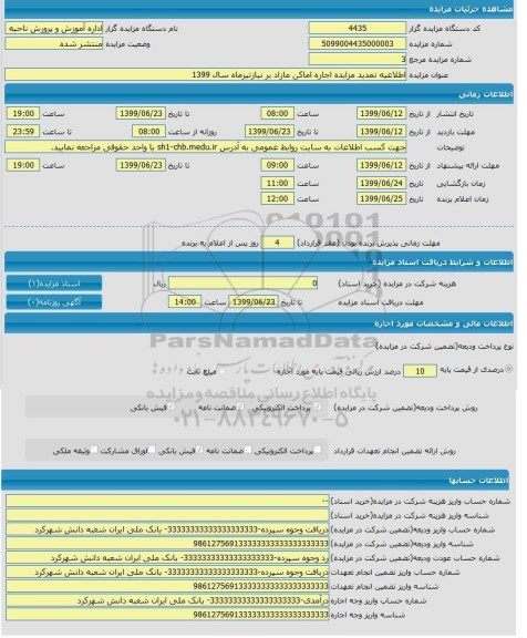 اطلاعیه مزایده اجاره اماکن مازاد بر نیاز تمدید