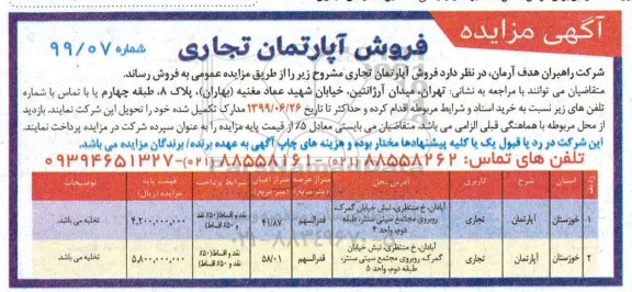 مزایده مزایده فروش آپارتمان تجاری