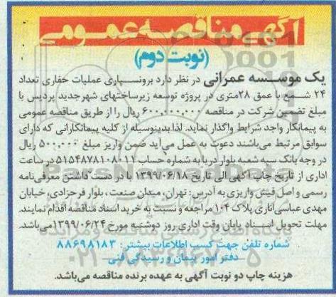 مناقصه ، مناقصه برونسپاری عملیات حفاری تعداد 24 شمع نوبت دوم 