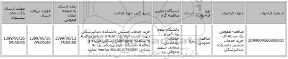مناقصه عمومی یک مرحله ای خرید خدمات منشی دانشکده دندانپزشکی