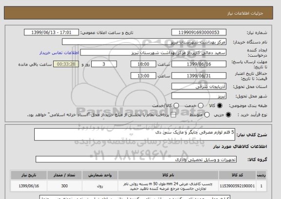 استعلام 5 قلم لوازم مصرفی چاپگر و ماژیک سی دی