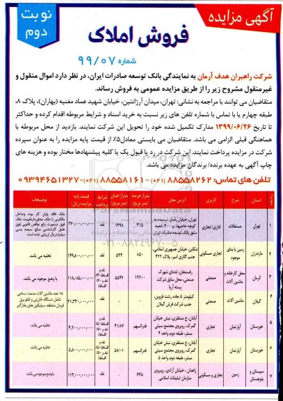 مزایده مزایده فروش ملک کاربری اداری و صنعتی و تجاری نوبت دوم 