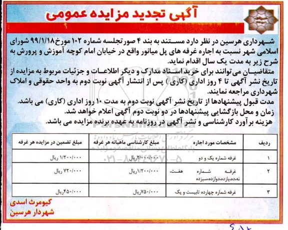 آگهی تجدید مزایده عمومی , مزایده اجاره غرفه های... تجدید