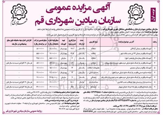 مزایده ، مزایده اجاره موقت عرصه و اعیان