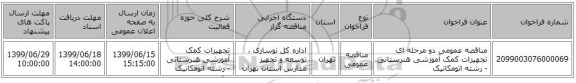مناقصه عمومی دو مرحله ای تجهیزات کمک آموزشی هنرستانی - رشته اتومکانیک
