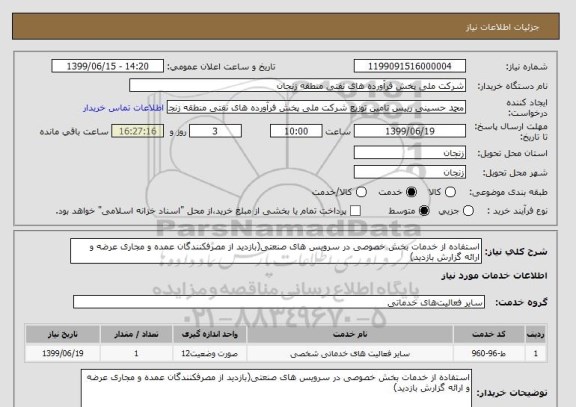 استعلام استفاده از خدمات بخش خصوصی در سرویس های صنعتی(بازدید از مصرفکنندگان عمده و مجاری عرضه و ارائه گزارش بازدید)