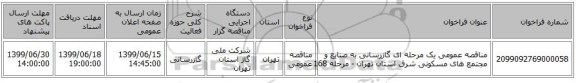 مناقصه عمومی یک مرحله ای گازرسانی به صنایع و مجتمع های مسکونی شرق استان تهران - مرحله 168