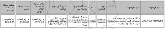 مناقصه عمومی دو مرحله ای تجهیزات کمک آموزشی هنرستانی - رشته برق و الکترونیک