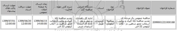 مناقصه عمومی یک مرحله ای تجدید مناقصه لکه گیری و روکش آسفالت محور شاهین دژ - تکاب کیلومتر 22 الی 