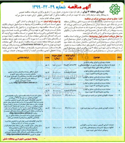 آگهی مناقصه , مناقصه عملیات بهسازی و اجرای پیاده رو مسیر دوچرخه