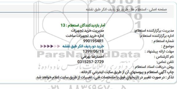 استعلام, استعلام خرید دو ردیف انکر