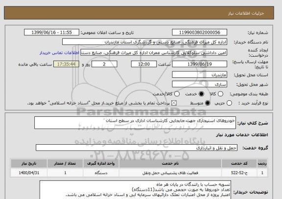 استعلام خودروهای استیجاری جهت جابجایی کارشناسان اداری در سطح استان