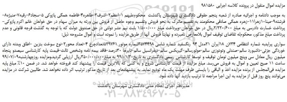 مزایده،مزایده فروش خودرو سواری پراید