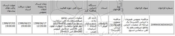 مناقصه عمومی همزمان با ارزیابی (فشرده) یک مرحله ای عملیات اجرایی تقاطع غیرهمسطح راه آهن سلماس-تسوج