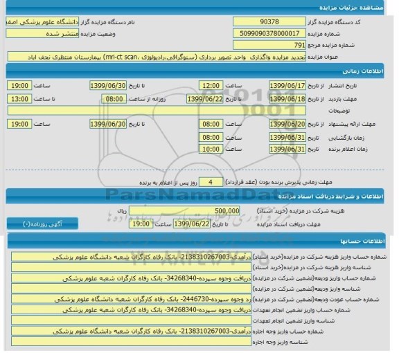 مزایده , مزایده واگذاری محل واحد تصویربرداری
