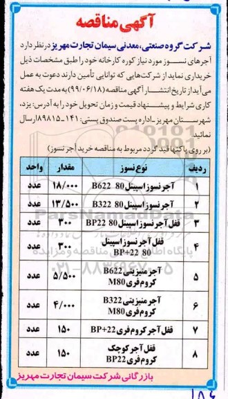 مناقصه، مناقصه خرید آجرهای نسوز