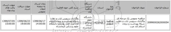 مناقصه عمومی یک مرحله ای واگذاری سرویس ایاب و ذهاب شبکه بهداشت و درمان اسلام آباد عرب