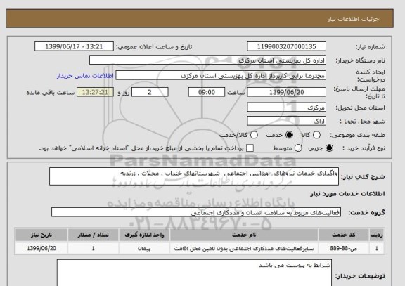 استعلام واگذاری خدمات نیروهای  اورژانس اجتماعی  شهرستانهای خنداب ، محلات ، زرندیه 