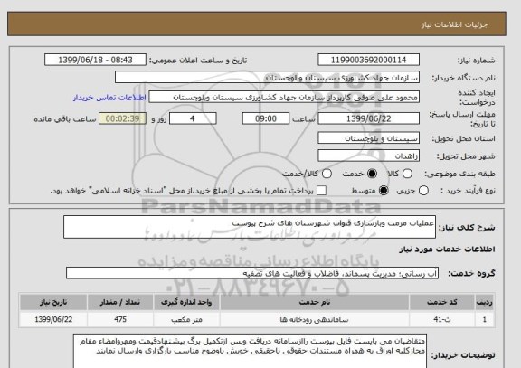 استعلام عملیات مرمت وبازسازی قنوات شهرستان های شرح پیوست 