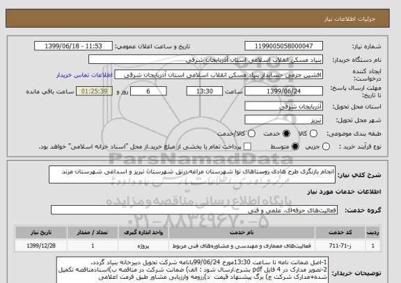 استعلام انجام بازنگری طرح هادی روستاهای نوا شهرستان مراغه،زرنق شهرستان تبریز و اسداغی شهرستان مرند