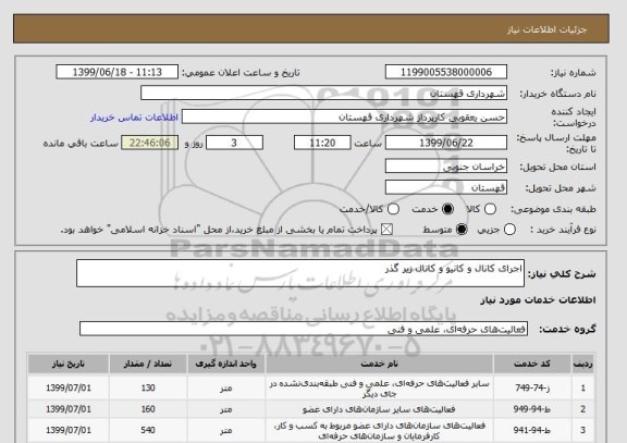 استعلام اجرای کانال و کانیو و کانال زیر گذر