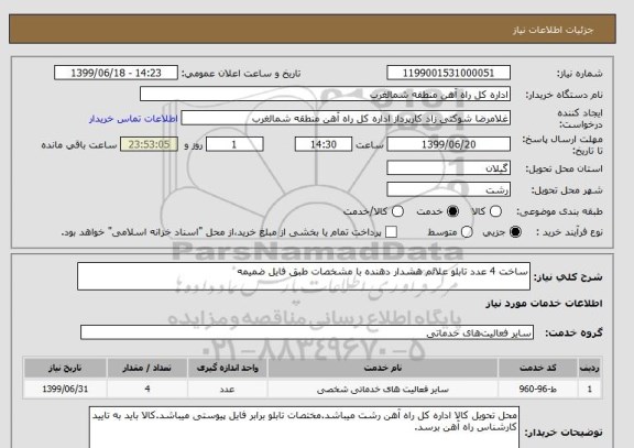 استعلام ساخت 4 عدد تابلو علائم هشدار دهنده با مشخصات طبق فایل ضمیمه