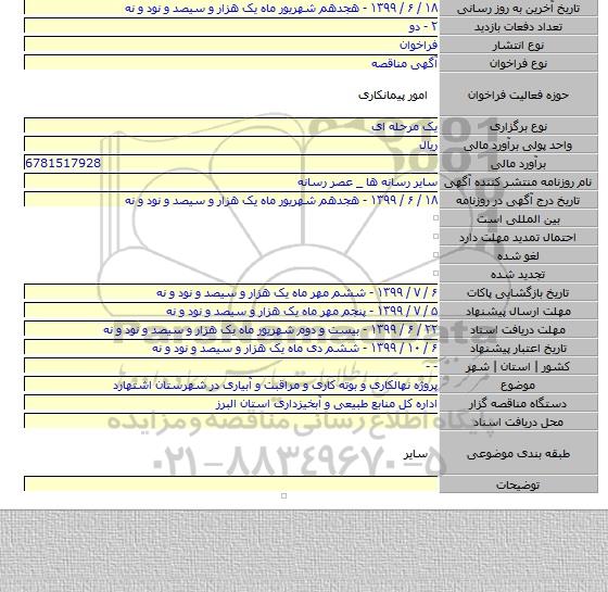پروژه نهالکاری و بوته کاری و مراقبت و آبیاری در شهرستان اشتهارد