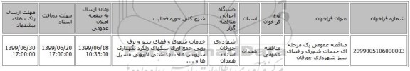 مناقصه عمومی یک مرحله ای خدمات شهری و فضای سبز شهرداری جورقان