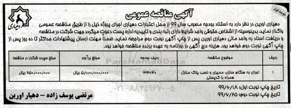 مناقصه عمومی ،مناقصه ​اجرای به هنگام سازی، ممیزی و نصب پلاک منازل همراه با کد پستی 