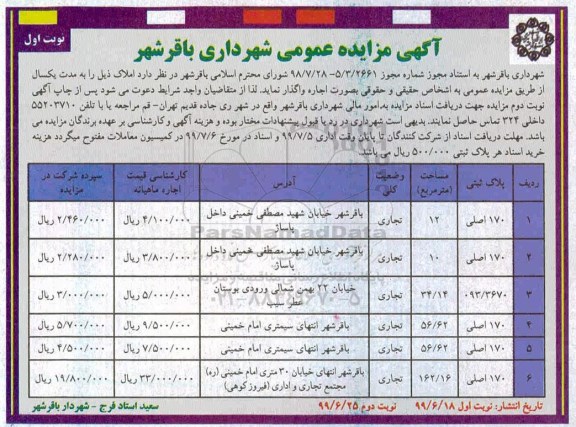 مزایده اجاره املاک 