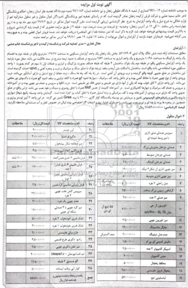 مزایده, مزایده ششدانگ پلاک ثبتی 5217/406...
