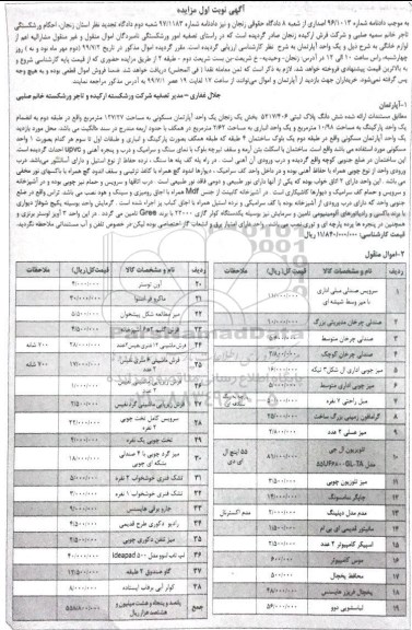 مزایده, مزایده ششدانگ پلاک ثبتی 5217/406... 