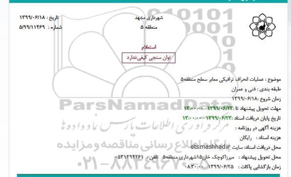 استعلام، استعلام عملیات انحراف ترافیکی معابر 