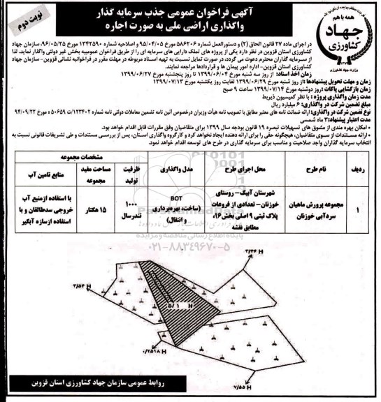 فراخوان عمومی, فراخوان عمومی جذب سرمایه گذار واگذاری اراضی ملی به صورت اجاره - نوبت دوم