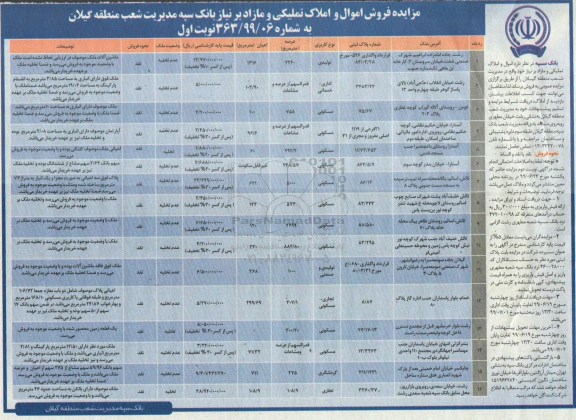 مزایده مزایده فروش اموال و املاک تملیکی و مازاد کاربری مسکونی 
