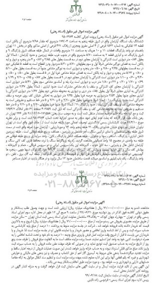 مزایده مزایده ششدانگ یک دستگاه آپارتمان 177.04 متر