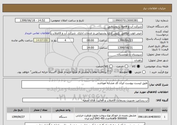 استعلام طبق لیست پیوست ایران کد مشابه میباشد