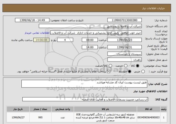 استعلام طبق لیست پیوست ایران کد مشابه میباشد