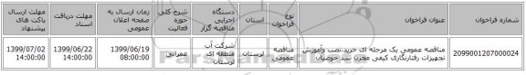 مناقصه عمومی یک مرحله ای خرید،نصب وآموزش تجهیزات رفتارنگاری کیفی مخزن سد حوضیان