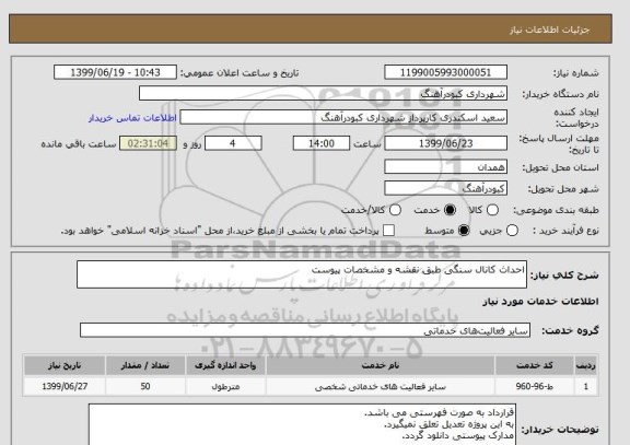 استعلام احداث کانال سنگی طبق نقشه و مشخصات پیوست