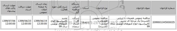 مناقصه عمومی همزمان با ارزیابی (فشرده) یک مرحله ای تجدید کالیبراسیون انواع کنتورهای توربینی سال 99 