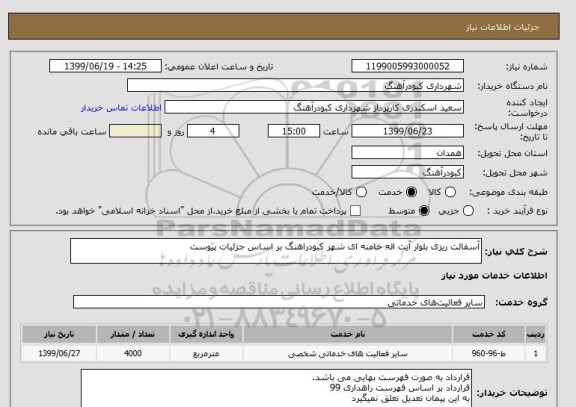 استعلام آسفالت ریزی بلوار آیت اله خامنه ای شهر کبودراهنگ بر اساس جزئیات پیوست