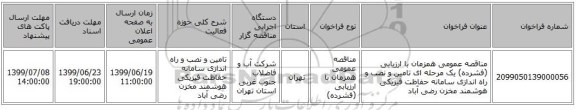 مناقصه عمومی همزمان با ارزیابی (فشرده) یک مرحله ای تامین و نصب و راه اندازی سامانه حفاظت فیزیکی هوشمند مخزن رضی آباد 