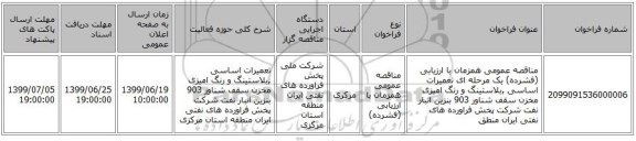 مناقصه عمومی همزمان با ارزیابی (فشرده) یک مرحله ای تعمیرات اساسی ,بلاستینگ و رنگ امیزی مخزن سقف شناور 903 بنزین انبار نفت شرکت پخش فراورده های نفتی ایران منطق