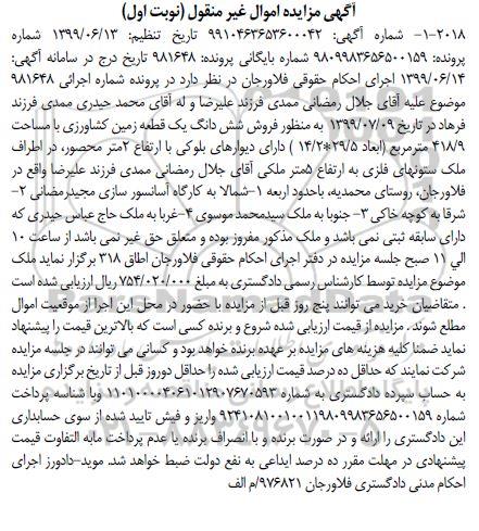 مزایده،مزایده ششدانگ یک قطعه زمین کشاورزی 418.9 متر