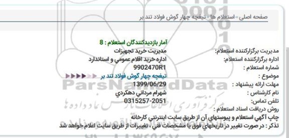 استعلام تیغچه چهار گوش فولاد تند بر  