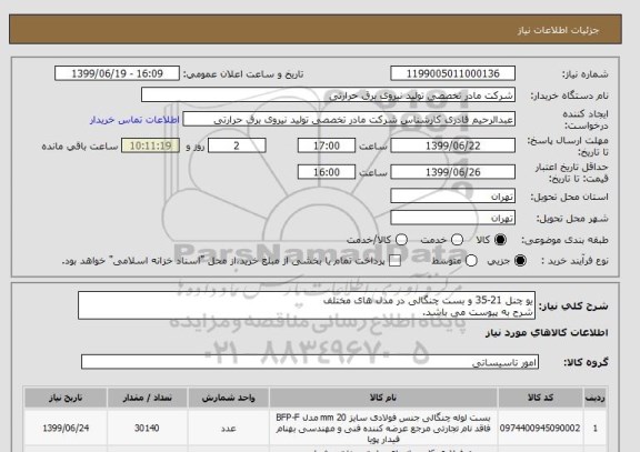 استعلام یو چنل 21-35 و بست چنگالی در مدل های مختلف
شرح به پیوست می باشد.